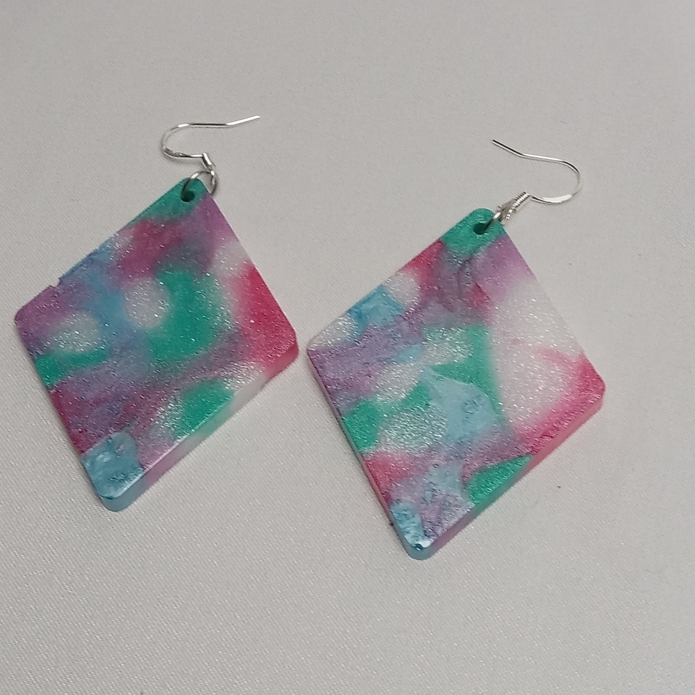 Hand Crafted Pink and Green Earrings with Watercolor Design